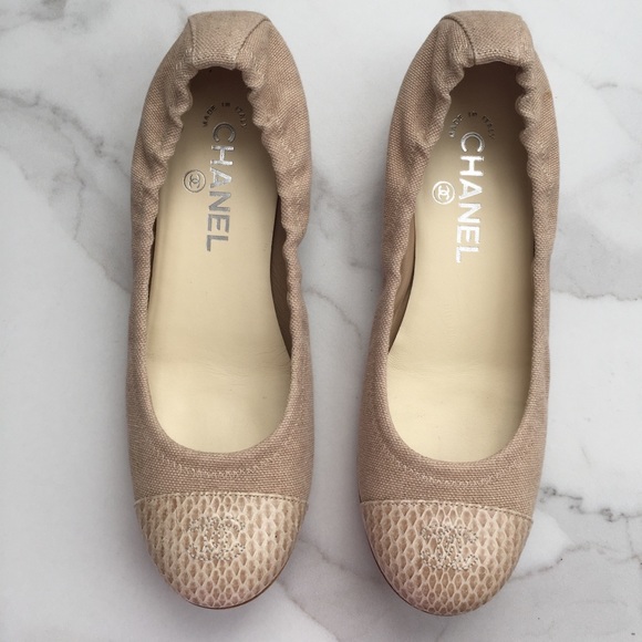 Chanel linen canvas snake captoe ballerina flats - Picture 2 of 8